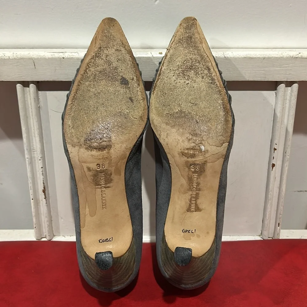 Vintage Gray Suede Leather Manolo Blahnik High Heels size 38